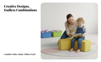 Creative Shapes Jigsaw Interlocking Bench Soft Padding children's Furniture Combinable Design Upholstered Stool Easy to Clean for Preschoolers, Grandparents, Kindergarten, Daycare Center, Waiting Room, Playroom