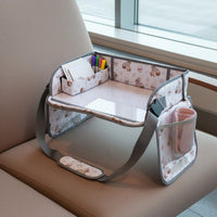 Rabbit-Themed Car Seat Activity Tray Adjustable Straps Kids Travel Tray Storage Pockets Travel Drawing Board Raised Side Walls