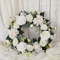 Simulated White Rose Wreath Door Hanging Decoration