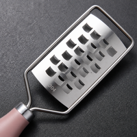 Stainless Steel Cheese Grater, Manual Kitchen Cheese Grater with Ergonomic PP Handle, Large Hole, Red