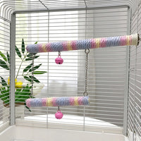 Bird Swing Double Layer Rope Parrot Perch, Parrot Toy with Bells, Bird Rope Cockatiel Perch for Budgies, Parakeet, and Small Parakeets Cage