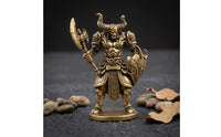 Miniature Bull Warrior Figurine with Axe Mini Brass Bull Statue with Buckler Detailed Desk Toy Metal for Collectors, Gamers, Bookshelf, Display Cabinet