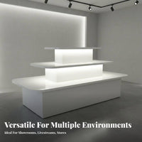 Double-Sided Merchandise Stand Modern Design Multi-Layer Shoe Rack Stable Structure 3-Tier Lighted Display Table for Showrooms, Boutiques, Exhibitions