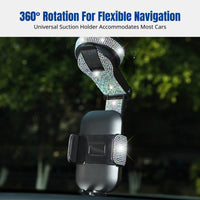 Crystal Car Phone Holder, Universal Suction Mount, 360° Rotating Anti-Shake Navigation Stand, Multifunctional Dashboard