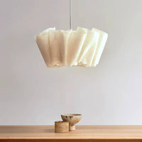 Japanese Design Cream Petal Hanging Light Soft Diffused Radiance Textile Shade Chandelier Adjustable Height Textile Hanging Light for Bedroom, Living Room, Study