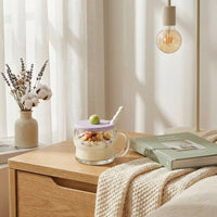Cereal Bowl, Glass Oatmeal Cup with Lid and Spoon for Breakfast, Yogurt, Oatmeal or Coffee
