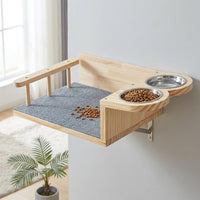 Cat Climbing Shelves and Playhouse with Feeding Bowls, Solid Wood Wall-Mounted Activity Center, Space Saving Shelves Sleeping for Indoor Cats