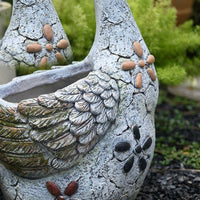 Rustic Chicken Planter Pot, Resin Hen Garden Ornament with Vintage Floral Design, Indoor Outdoor Decorative Flower Pot for Patio Garden Backyard, Unique Animal Planter Gift