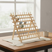 Folding Spool Rack Vertical Pegs Wooden Thread Rack-Saving Thread Holder Stand