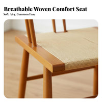 Wabi-Sabi Aesthetic Woven Cord Seat Chair Vintage Design Cane rear Chair sturdy Wood Frame Seating Furniture mid-centuryera Modern for Restaurant Owners, Homeowners, Interior Designers, Dining Room, Kitchen, Home Office, Bedroom