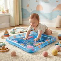 Sealed Chamber Baby Water Play Mat Raised Border Inflatable Tummy Time Water Mat Transparent Blue Underwater Print