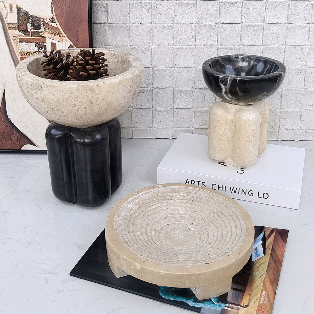 Modern Light Luxury Natural Marble Tray European Style High-End Storage Tray for Living Room, Dining Table, Coffee Table Decorative Fruit Plate