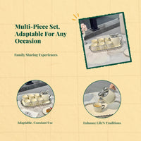 Porcelain Tea Set, Ceramic Teapot and Cups, Modern Cream