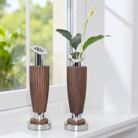 Wood Vase with Metal Base Mixed Material Walnut Wood Vase Modern Vessel for Reception Desk