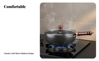 Hand Hammered Iron Wok Easy to Clean Hand Hammered Wok Deep Stir Fry Pan Included Cookware Anti-Scald Handle