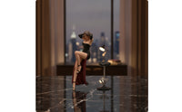1/18 Female Figure with Stool Painted Miniature Scene Figure Miniature Stool for Display Cases, Shelves