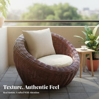 Natural Aesthetic Round Wicker Chair Leisure Design Woven Outdoor Armchair Handwoven Construction Household Furniture Includes Cushions for Relaxation Seekers, Homeowners, Adults, Balcony, Bedroom, Living Room, Sunroom