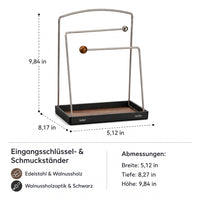 Key Board 2 Shelves Made of Stainless Steel and Walnut Wood, Modern Key Organizer for Hallway and Entrance Area, Jewelry Storage with Hooks