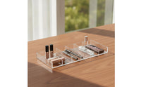 6-Compartment Acrylic Cosmetic Storage Box Rectangular Eyeglass Organizer with Six Compartments Easy Access Makeup Brush Tray Space-Saving for Beauty Enthusiasts