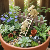 Resin Rabbit Climbing Ladder Ornament, Cute Bunny Figurine Set with Lifelike Detail, Miniature Animal Statue for Easter Decoration, Flower Pots, Indoor Garden & Spring Gifts
