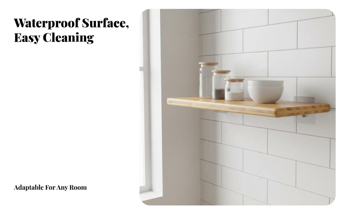 Drillno-Drill Single Floating Board Easy Installation Storage Shelf Space-Saving Display Rack Versatile Design for Homeowners, DIY Enthusiasts, Kitchen, Living Room, Bedroom, Bathroom