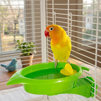 Flower Mirror Stand with Food Box and Parrot Bath Tub, Wooden Bird Feeding Station with Mirrored Perch, Bird Bath for Parakeet Cockatiel Cage