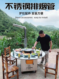 加厚不锈钢烟管柴火灶回风炉烟囱管弯头烟筒管烤火炉取暖炉排烟管
