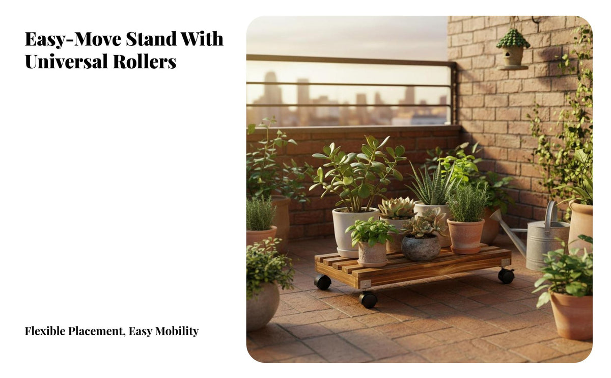 Rolling Ladder Plant Shelf Tiered Design Wheeled Pot Stand Featuring Casters Display Rack for Householders, Apartment Dwellers, Balcony, Living Room
