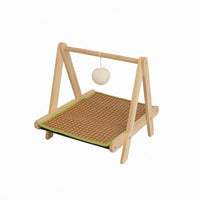 Solid Wood Rattan Feline Bed T-Shaped Stand Wooden Feline Bed Suspended Platform Pet Furniture Fluffy Ball Toy
