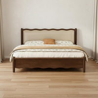 Solid Wood Bed Retro Style Storage Headboard Bed Easy to Clean for Guest Room
