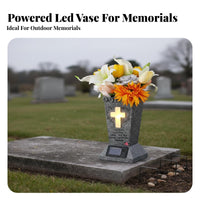 Weather Resistant Solar Grave Vase Automatic On/deactivate LED Cemetery Flower Holder Removable Floor Spikes for Friends, Gravesite
