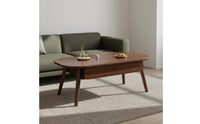 Rounded Corners Mid-Century-Century Modern Coffee Table Solid Wood Legs Wooden Coffee Table with Storage for Small Apartment Dwellers