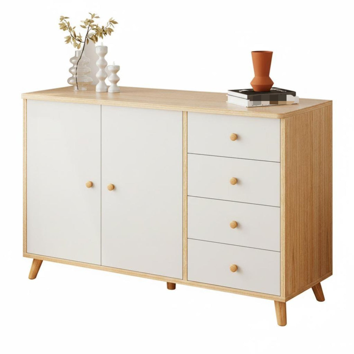 hardwood Wood Legs 2-Door 3-Drawer Cabinet Multi-Functional Sideboard Large Capacity Storage Furniture Modern Design for Apartment Dwellers, Homeowners, Families, Living Room, Bedroom, Hallway, Entryway