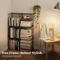 Multi-Layer Design Narrow Floor Bookshelf Space Saving Metal Grid Shelf Multifunctional Modular Wire Shelf Easy Assembly for Children, Students, Study Room, Bedroom, Office, Playroom
