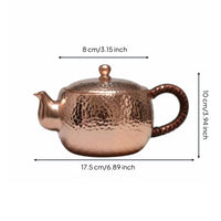 500 Ml Handmade Pure Copper Tea Pot Smooth Pouring Spout Traditional Tea Ceremony Pot Heat-Resistant Handle Hammered Copper Teapot for Home