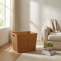 Wicker Storage Basket with Handles Woven Rectangular Storage Basket Textured Container for Bedroom