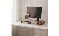 Wooden Screen Riser Ergonomic Screen Stand with Side Compartment Low-Profile Desktop Organizer for Students, Study Desk