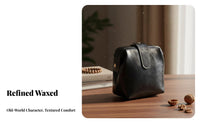 Scratch-Resistant PU Leather Cosmetic Pouch Snap Closure Vintage Travel Toiletry Bag 180-Degree Wide-Accessible Design for Women, Girls