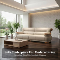 linear Wooden Couch arrangement New Chinese appearance Sectional Seating Group top-grain leather Upholstery Living Room Furnishing for Families, Hotel