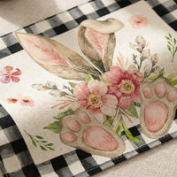 Set of 4 Easter Placemats, Rustic Checkered Bunny Table Mats, Washable Fabric Dining Table Decorations for Spring Holiday Kitchen Home Party