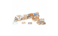 Pull-Along Toy Train Educational Wooden Train with Blocks Building Buildable for Toddlers, Playroom, Preschool