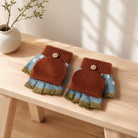 Kids' 2-in-1 Convertible Half-Finger Mittens for 3-10 Year Olds, Winter Warm Knitted Gloves for School