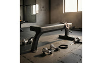 Black Padded Flat Weight Bench Metal Frame Commercial Weight Bench Stitched Edges Gym Equipment Transport Wheels