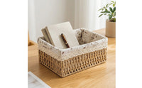 Storage Basket with Liner Handwoven Basket with Textile Liner Hand-Woven Rectangular Storage Box for Shelves, Bedroom, Living Room