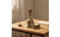 Antique-Style Bell with Vajra Traditional Tibetan Hand Bell Ornate Tibetan Handbell Spiritual for Collectors