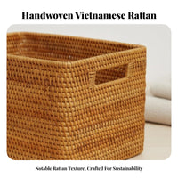 Multi-Purpose Nesting Woven Box Set Natural Look Lidded Rectangular Container Decorative Accent Organizer Basket Stackable Design for Decor aficionados, Office Workers, Desktop, Bedroom, Living Room, Shelves