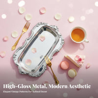 European Design Dessert Plate Mirror Finish Stainless Steel Serving Platter Light Elegant Design Rectangular Decorative Tray for Afternoon Tea