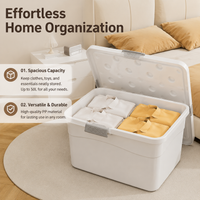 Wheeled Storage Box, Large 40-50L Heavy Duty Storage Box with Lid, White Tool for Bedroom & Laundry, 47.5x35x28cm