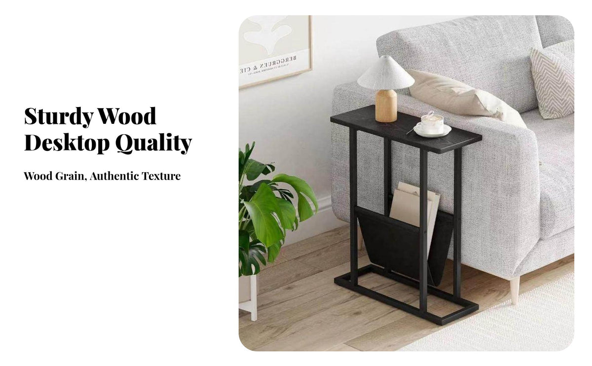 Minimalist Design C-Shaped Sofa Table Space-Saving C-Shaped Table Multi-Functional Nightstand 2-Tier Storage for Apartment Dwellers, Homeowners, Work-from-Home Professionals, Living Room, Bedroom, Small Spaces, perusing corner