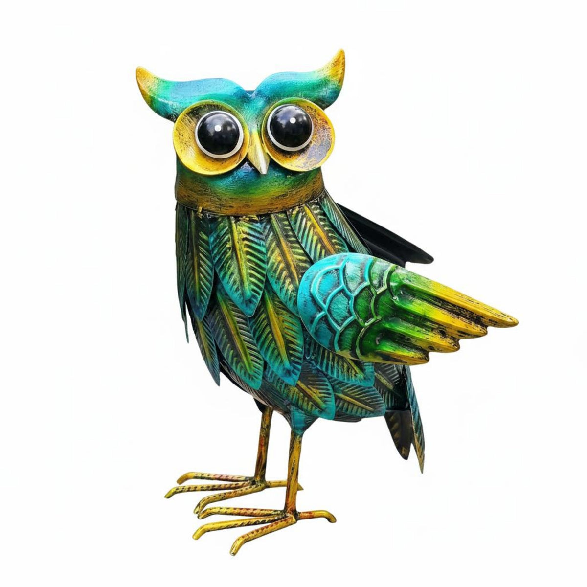 Artisan-Made Metal Owl Sculpture Weatherproof Creature Ornament Hand-Painted for Outdoor
